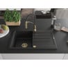 Mexen Bruno Granitspüle 1-Becken mit Abtropffläche und Küchenarmatur Aster, schwarz - 6513-77-73450-57-G