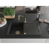 Mexen Bruno Granitspüle 1-Beckig mit Abtropffläche und Küchenarmatur Aster, schwarz - 6513-77-73450-57-G