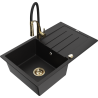 Mexen Bruno granite sink single-bowl with drainer and Aster kitchen tap, black - 6513-77-73450-57-G