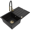 Mexen Bruno Granitspüle 1-Becken mit Abtropffläche und Küchenarmatur Aster, schwarz - 6513-77-73450-57-G