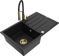 Mexen Bruno Granitspüle 1-Becken mit Abtropffläche und Küchenarmatur Aster, schwarz - 6513-77-73450-57-G