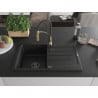 Mexen Bruno granite single-bowl sink with drainer and Aster kitchen faucet, black - 6513-77-73450-57-B