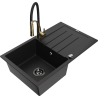 Mexen Bruno fregadero de granito de 1 seno con escurridor y grifo de cocina Aster, negro - 6513-77-73450-57-B