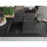 Mexen Bruno Granitspüle 1-Becken mit Abtropffläche und Küchenarmatur Aster, schwarz - 6513-77-73450-70-B