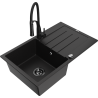 Mexen Bruno fregadero de granito de 1 cubeta con escurridor y grifo de cocina Aster, negro - 6513-77-73450-70-B
