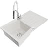 Mexen Cesar fregadero de granito de 1 seno con escurridor y grifo de cocina Aster, blanco - 6514-20-73450-02
