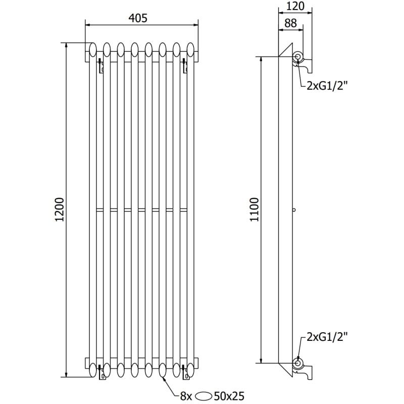 Mexen Atlanta grzejnik dekoracyjny 1200 x 405 mm, 646 W, czarny - W211-1200-405-00-70