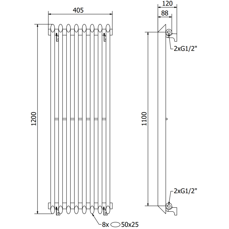 Mexen Atlanta radiateur décoratif 1200 x 405 mm, 646 W, noir - W211-1200-405-00-70