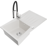 Mexen Cesar fregadero de granito de 1 compartimento con escurridor y grifo de cocina Aster, blanco - 6514-20-73450-07