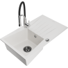 Mexen Cesar 1-bowl granite sink with drainer and Aster kitchen tap, white - 6514-20-73450-07-B