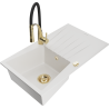Mexen Cesar 1-bowl granite sink with drainer and Aster kitchen faucet, white - 6514-20-73450-57-G