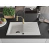 Mexen Cesar granite sink 1-bowl with drainer and Aster kitchen tap, white - 6514-20-73450-57-B