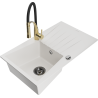 Mexen Cesar granite sink 1-bowl with drainer and Aster kitchen tap, white - 6514-20-73450-57-B