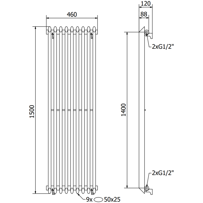 Mexen Atlanta radiatore decorativo 1500 x 460 mm, 894 W, bianco - W211-1500-460-00-20