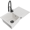 Mexen Cesar 1-bowl granite sink with drainer and Aster kitchen tap, white - 6514-20-73450-70-B