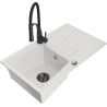 Mexen Cesar évier en granit 1 bac avec égouttoir et robinet de cuisine Aster, blanc - 6514-20-73450-70-B