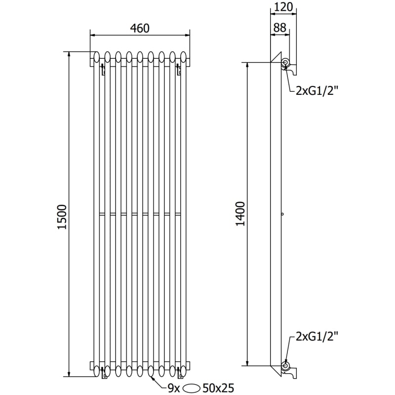 Mexen Atlanta dekoratiivne radiaator 1500 x 460 mm, 894 W, must - W211-1500-460-00-70