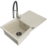 Mexen Cesar granitische spoelbak met 1 bak, afdruiprek en keukenmengkraan Aster, beige - 6514-69-73450-07-B