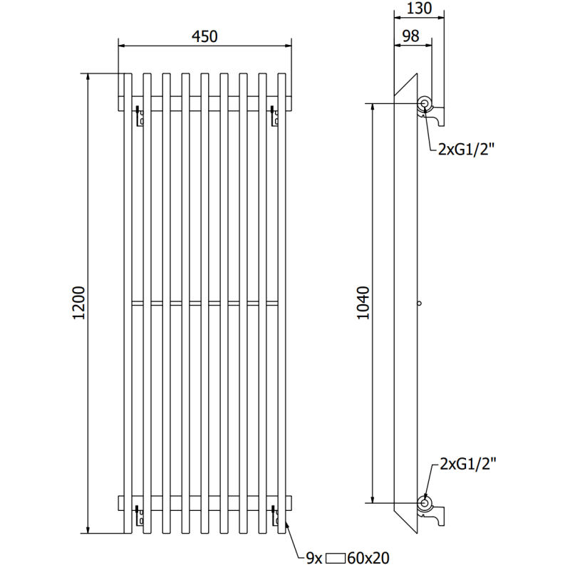 Mexen Aurora dekorativ radiator 1200 x 450 mm, 917 W, vit - W212-1200-450-00-20