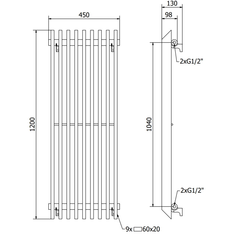 Mexen Aurora dekoratiivne radiaator 1200 x 450 mm, 917 W, must - W212-1200-450-00-70