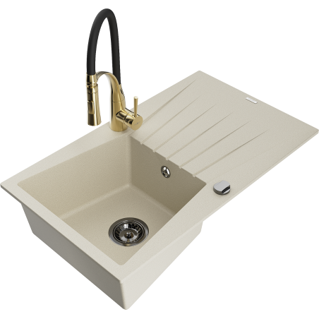 Mexen Cesar 1-Kammer-Granitsink mit Ablage und Küchenarmatur Aster, beige - 6514-69-73450-57-B
