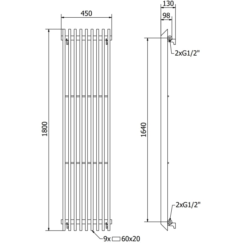 Mexen Aurora grzejnik dekoracyjny 1800 x 450 mm, 1347 W, czarny - W212-1800-450-00-70