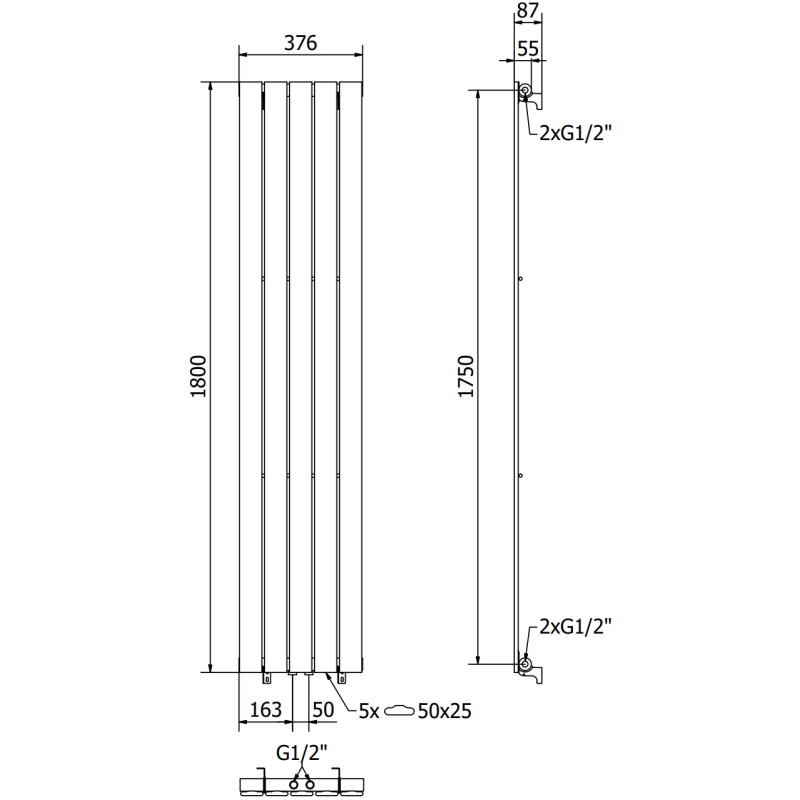 Mexen Boston dekoratiivne radiaator 1800 x 376 mm, 740 W, valge - W213-1800-376-01-20