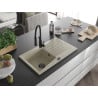 Mexen Cesar granite sink 1-bowl with drainer and Aster kitchen tap, beige - 6514-69-73450-70-B