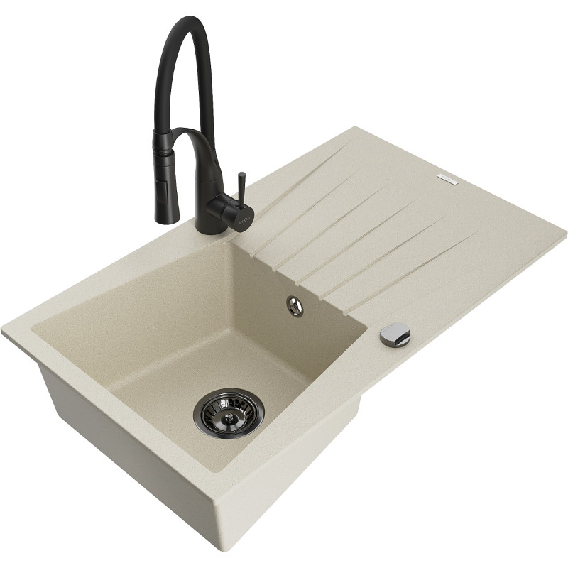 Mexen Cesar lavello in granito a 1 vasca con sgocciolatoio e miscelatore da cucina Aster, beige - 6514-69-73450-70-B