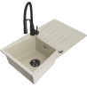 Mexen Cesar granite sink 1-bowl with drainer and Aster kitchen tap, beige - 6514-69-73450-70-B