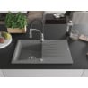 Mexen Cesar granite sink 1-bowl with drainer and Aster kitchen tap, grey - 6514-71-73450-07