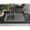 Mexen Cesar granite sink 1-bowl with drainer and Aster kitchen tap, grey - 6514-71-73450-57-G