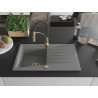Mexen Cesar Granitspüle 1-beckig mit Abtropffläche und Küchenarmatur Aster, grau - 6514-71-73450-57-G