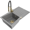 Mexen Cesar granite sink 1-bowl with drainer and Aster kitchen tap, grey - 6514-71-73450-57-G