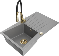 Mexen Cesar granitni sudoper s 1 komorom s ocjednom i kuhinjskom slavinom Aster, siva - 6514-71-73450-57-G