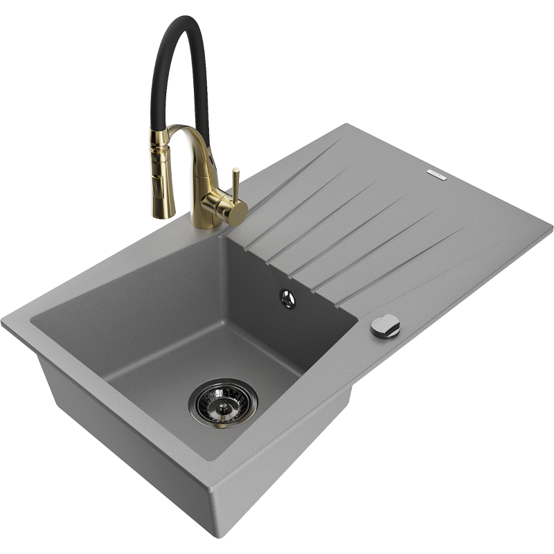 Mexen Cesar granitho diskbänk med 1 fack med avrinning och köksblandare Aster, grå - 6514-71-73450-57-B