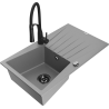 Mexen Cesar granite sink 1-bowl with drainer and Aster kitchen tap, grey - 6514-71-73450-70-B