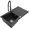 Mexen Cesar Granitspüle 1-Becken mit Abtropffläche und Küchenarmatur Aster, schwarz/silber metallic - 6514-73-73450-07