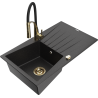 Mexen Cesar lava-loiça de granito 1-cuba com escorredor e torneira de cozinha Aster, preto/metálico prateado