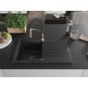 Mexen Cesar granite sink 1-bowl with drainer and Aster kitchen tap, black/silver metallic - 6514-73-73450-57-B