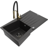 Mexen Cesar 1-Becken Granitspüle mit Abtropffläche und Küchenarmatur Aster, schwarz/silber-metallisch - 6514-73-73450-57-B