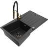 Mexen Cesar Évier en granit 1 bac avec égouttoir et robinet de cuisine Aster, noir/métallisé argenté - 6514-73-73450-57-B