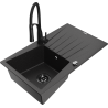 Mexen Cesar 1-bowl granite sink with drainer and Aster kitchen tap, black/silver metallic - 6514-73-73450-70-B
