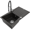Mexen Cesar granite sink 1-bowl with drainer and Aster kitchen tap, black/gold metallic - 6514-75-73450-07
