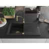 Mexen Cesar granite kitchen sink 1-bowl with drainer and Aster kitchen tap, black/gold metallic - 6514-75-73450-57-G