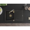 Mexen Cesar granite kitchen sink 1-bowl with drainer and Aster kitchen tap, black/gold metallic - 6514-75-73450-57-G