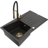 Mexen Cesar fregadero de granito 1 seno con escurridor y grifo de cocina Aster, negro/metalizado dorado - 6514-75-73450-57-G