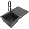 Mexen Cesar fregadero de granito de 1 compartimiento con escurridor y grifo de cocina Aster, negro moteado - 6514-76-73450-07-B