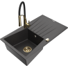 Mexen Cesar fregadero de granito de 1 seno con escurridor y grifo de cocina Aster, negro moteado - 6514-76-73450-57-G