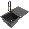 Mexen Cesar 1-bowl granite sink with drainer and Aster kitchen tap, speckled black - 6514-76-73450-57-B